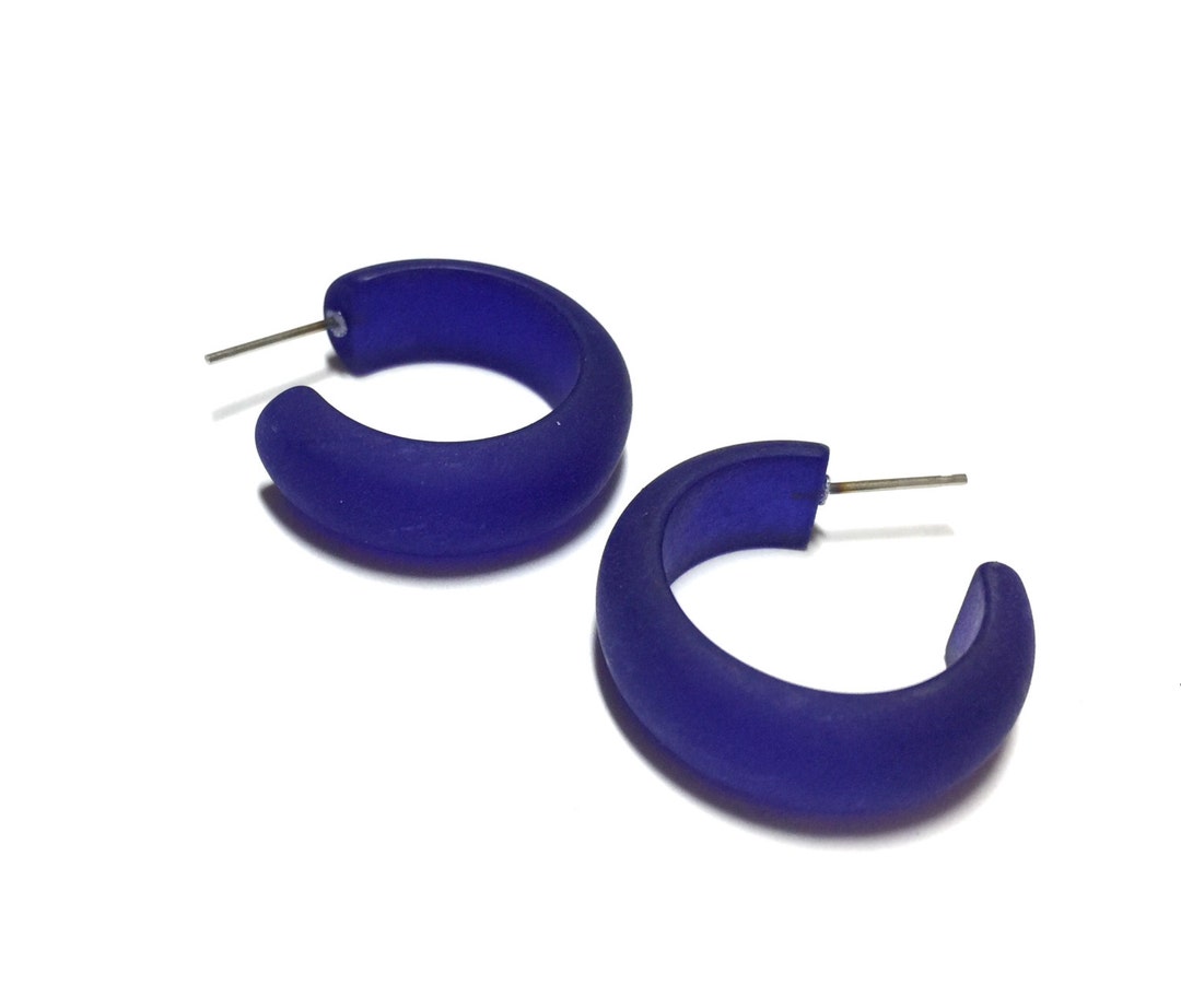 Blue Hoop Earrings Cobalt Blue Frosted Hoops Vintage Etsy