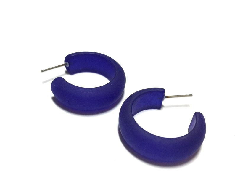 Blue Hoop Earrings Cobalt Blue Frosted Hoops Vintage - Etsy