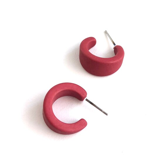 Black Matte Hoop Earrings Vintage Velvet Lucite Mini Boom Hoops