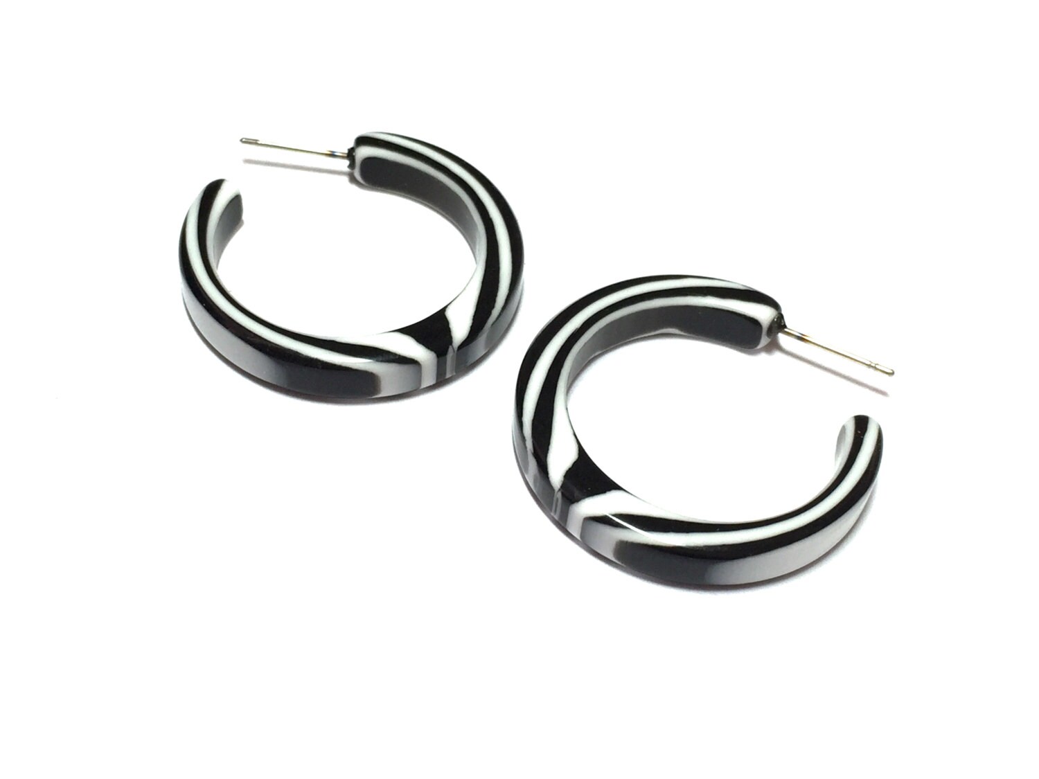 Black and White Hoop Earrings Marbled Hoops Striped Etsy