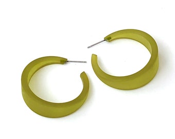 Olive Green Frosted Tapered Lucite Emily Hoop Earrings