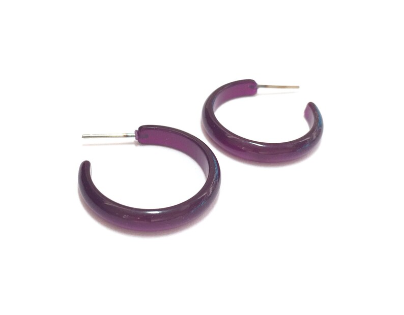 vintage lucite Leetie Lovendale Dark Purple Moonglow Skinny Perfect Hoops Purple Hoop Earrings