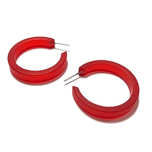 Cherry Red Hoop Earrings Small Classic Hoops Red Matte vintage Frosted Hoop Earrings image 1