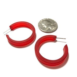 Cherry Red Hoop Earrings Small Classic Hoops Red Matte vintage Frosted Hoop Earrings image 2