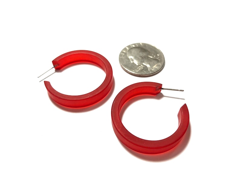 Cherry Red Hoop Earrings Small Classic Hoops Red Matte vintage Frosted Hoop Earrings image 2