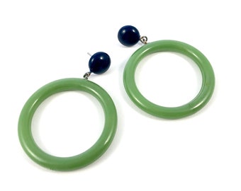 Navy & Sage Green Go Go Hoop Donut Drop Earrings