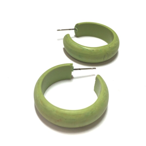 Chartreuse Matte Lucite Simple Hoop Earrings | Retro 1980s Acrylic Earrings by Leetie Lovendale