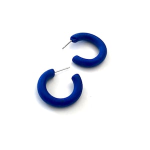 Blue Matte Tube Hoop Earrings - vintage lucite hoops