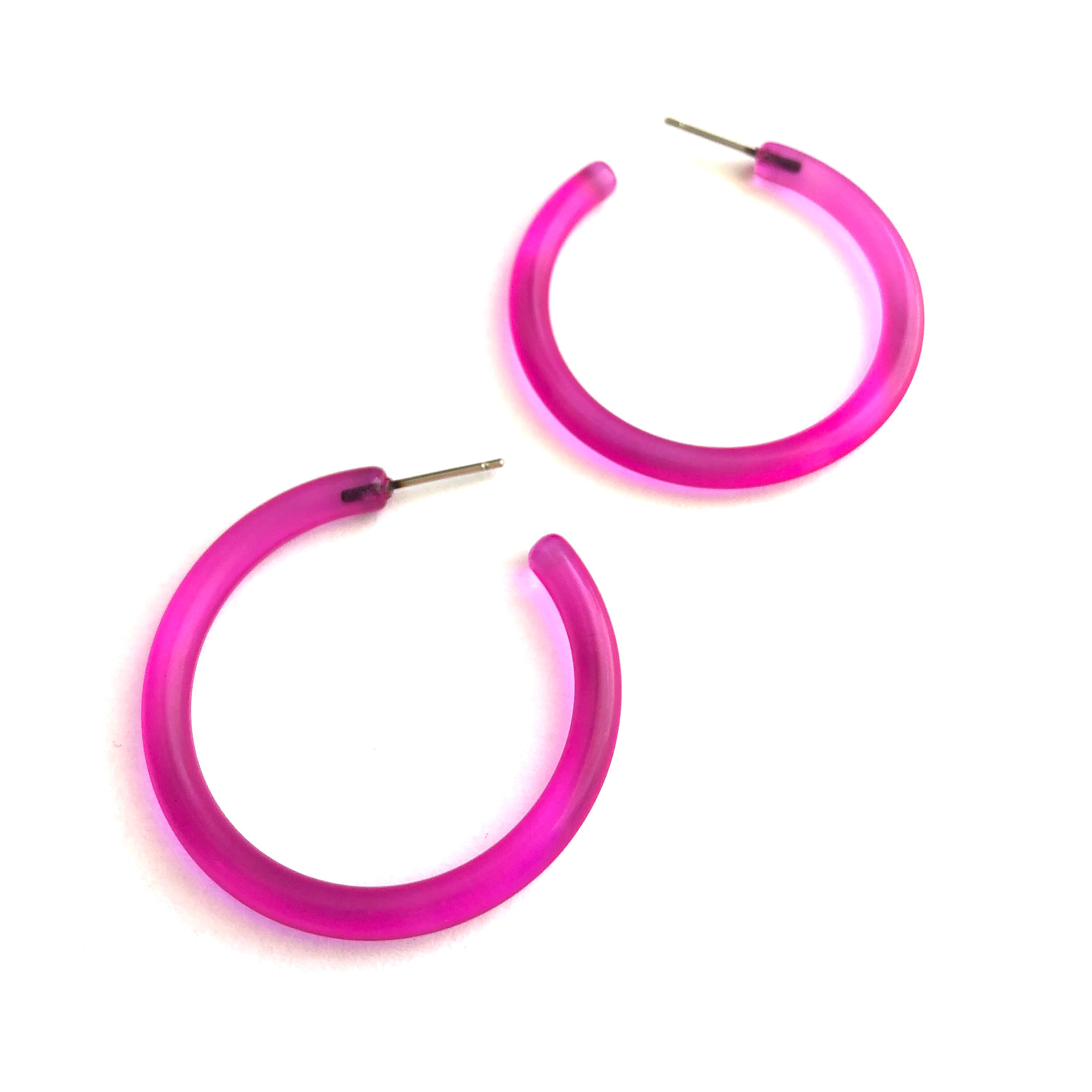 Hot Pink Large Lucite Skinny Jelly Tube Hoop Earrings | Etsy