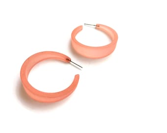 Coral Frosted Large Emily Lucite Hoop Earrings | sustainable upcycled fashion