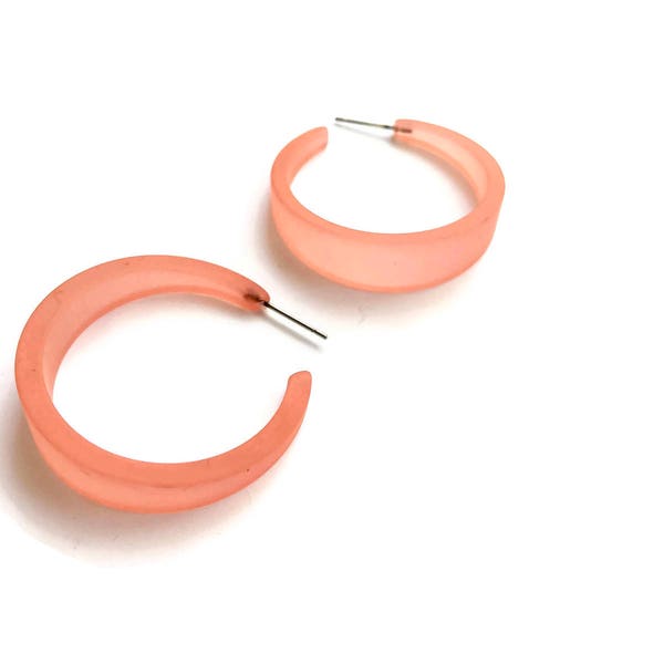 Coral Frosted Large Emily Lucite Hoop Earrings | sustainable upcycled fashion