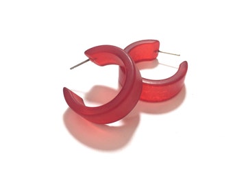 Cherry Red Hoop Earrings | Frosted Red Wide Classic Hoops | vintage lucite hoop earrings hand-dyed | Leetie Lovendale