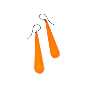 Orange Frosted Long Teardrop lucite statement earrings