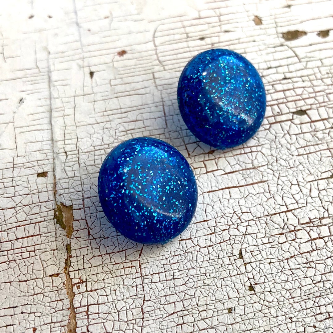 Blue Glitter Stud Earrings Cobalt Blue Sparkle Studs - Etsy