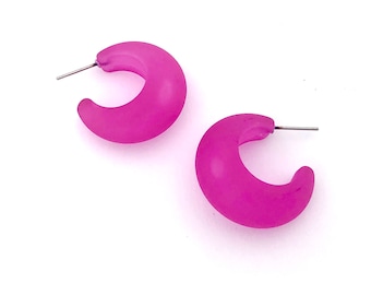 Hot Pink Chunky Snail Shell Hoop Earrings