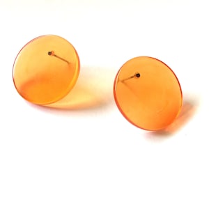 Orange Stud Earrings | Transparent Mod Disc Studs | vintage lucite button post earrings