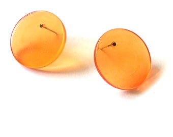 Orange Stud Earrings | Transparent Mod Disc Studs | vintage lucite button post earrings