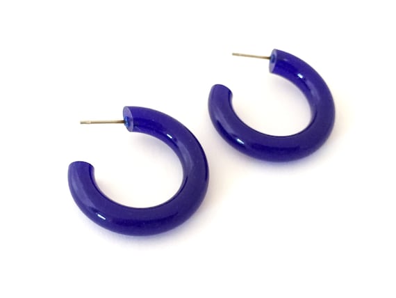 Cobalt Blue Vintage Lucite Tube Hoop Earrings Leetie | Etsy