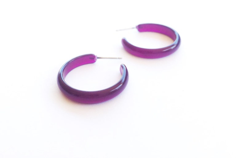 vintage lucite Leetie Lovendale Dark Purple Moonglow Skinny Perfect Hoops Purple Hoop Earrings