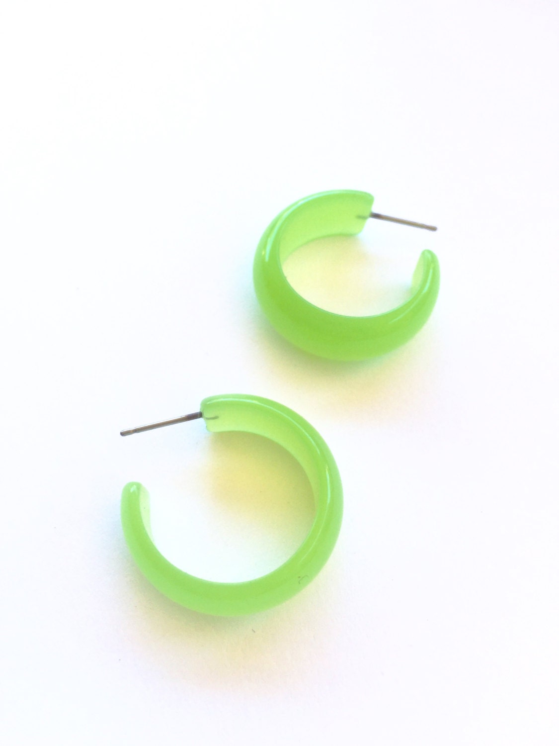 Lime Green Hoop Earrings Green Hoops vintage lucite | Etsy