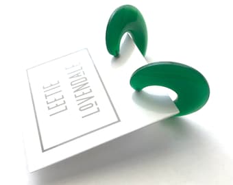 Emerald Green Art Deco Flat Hoop Earrings