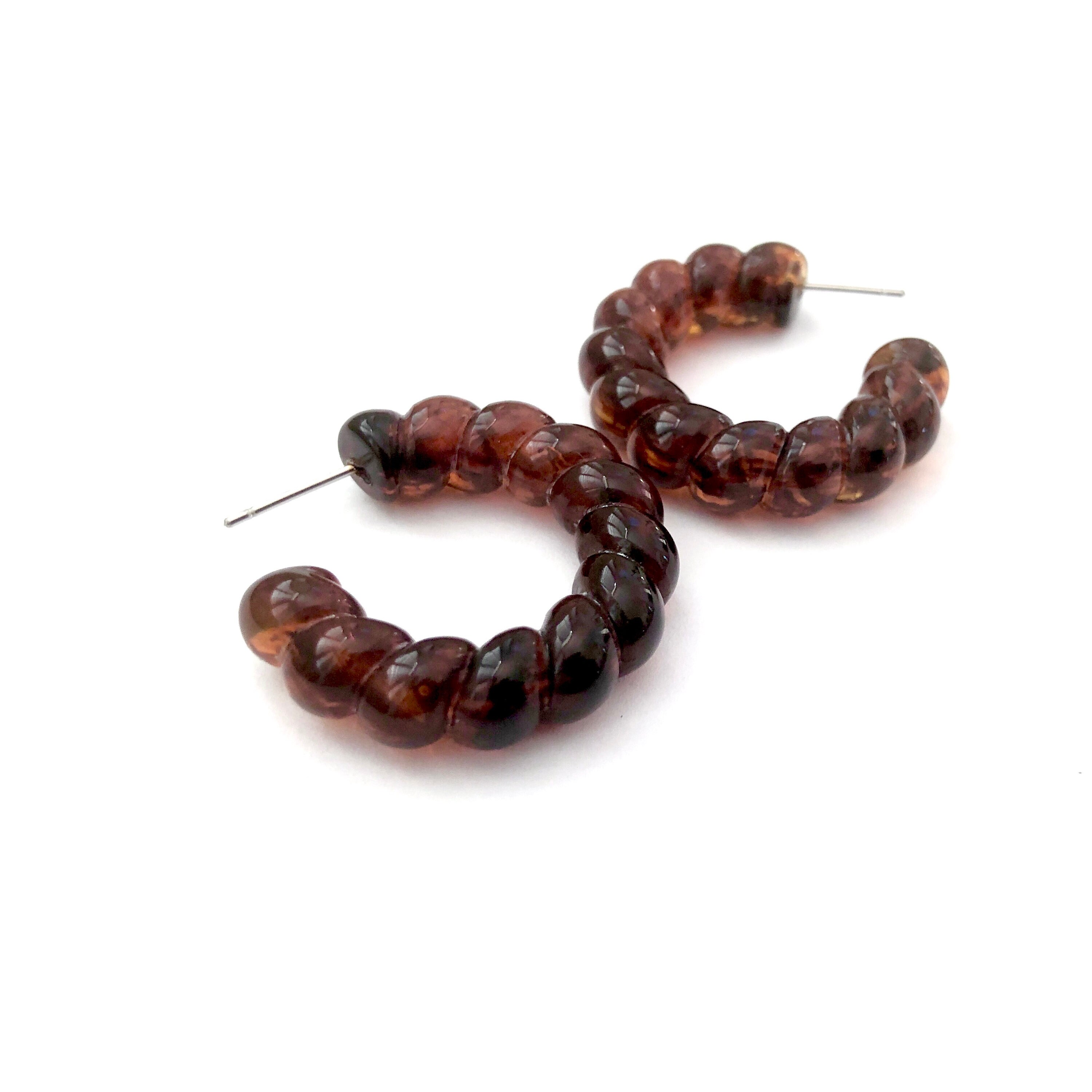 Tortoise Ropes Tortoise Twisted Rope Hoops | Vintage Lucite Jewelry Retro Hoops - Etsy