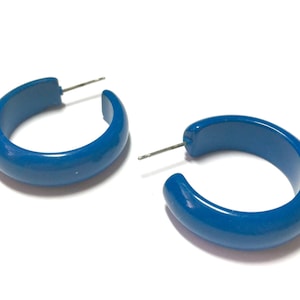 Deep Aqua Blue Simple Hoops | vintage lucite hoop earrings