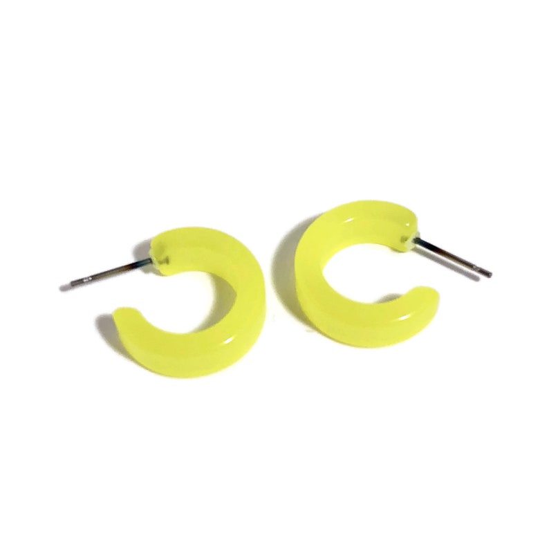 Lemon Yellow Hoop Earrings Moonglow Hugger Hoops vintage Etsy