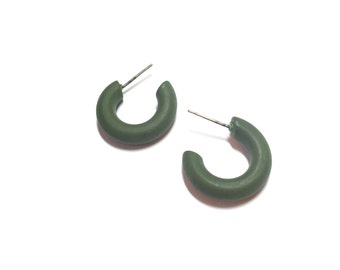 Army Green Hoops | Small Hoop Earrings | Matte Secretary Hoops | lucite hoop earrings | Leetie Lovendale  #SEC-1GR