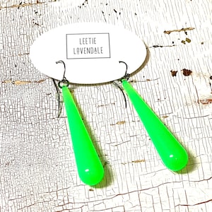 Neon Green Opal Long Teardrop lucite statement earrings
