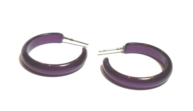 vintage lucite Leetie Lovendale Dark Purple Moonglow Skinny Perfect Hoops Purple Hoop Earrings
