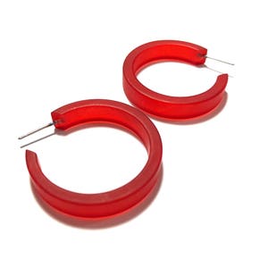 Cherry Red Hoop Earrings Small Classic Hoops Red Matte vintage Frosted Hoop Earrings image 4