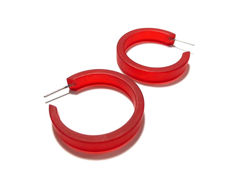 Cherry Red Hoop Earrings Small Classic Hoops Red Matte vintage Frosted Hoop Earrings image 4