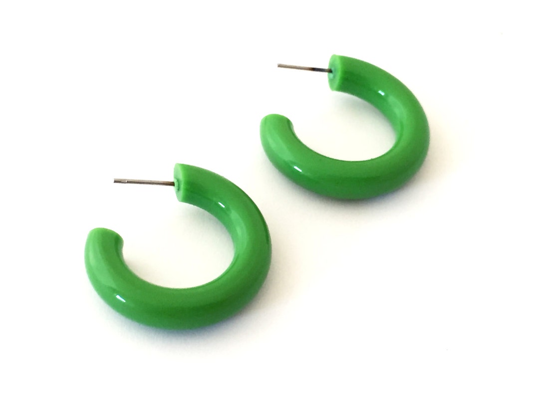Kelly Green Vintage Lucite Tube Hoop Earrings - Etsy