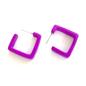 Violet Shiny Square Hoop Earrings