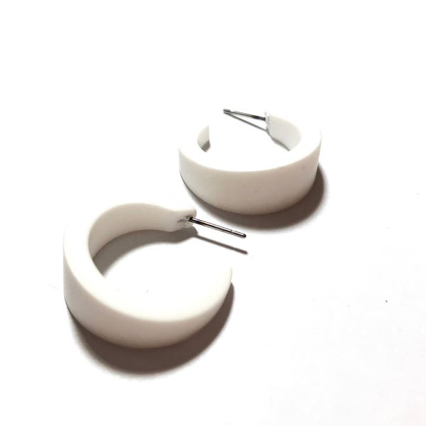 White Small Hoop Earrings | The Small Marilyn Hoop | frosted lucite hand made with vintage goods