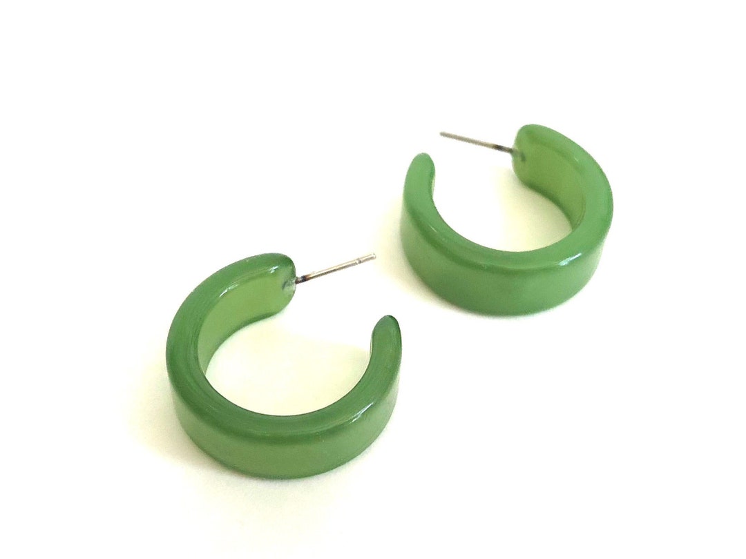 Sea Glass Green Moonglow Wide Classic Hoop Earrings Vintage - Etsy