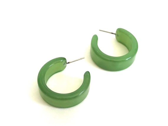 Sea Glass Green Moonglow Wide Classic Hoop Earrings vintage | Etsy