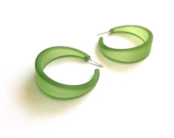 Sea Glass Green Frosted Tapered Lucite Emily Hoop Earrings | sustainable up-cycled fashion