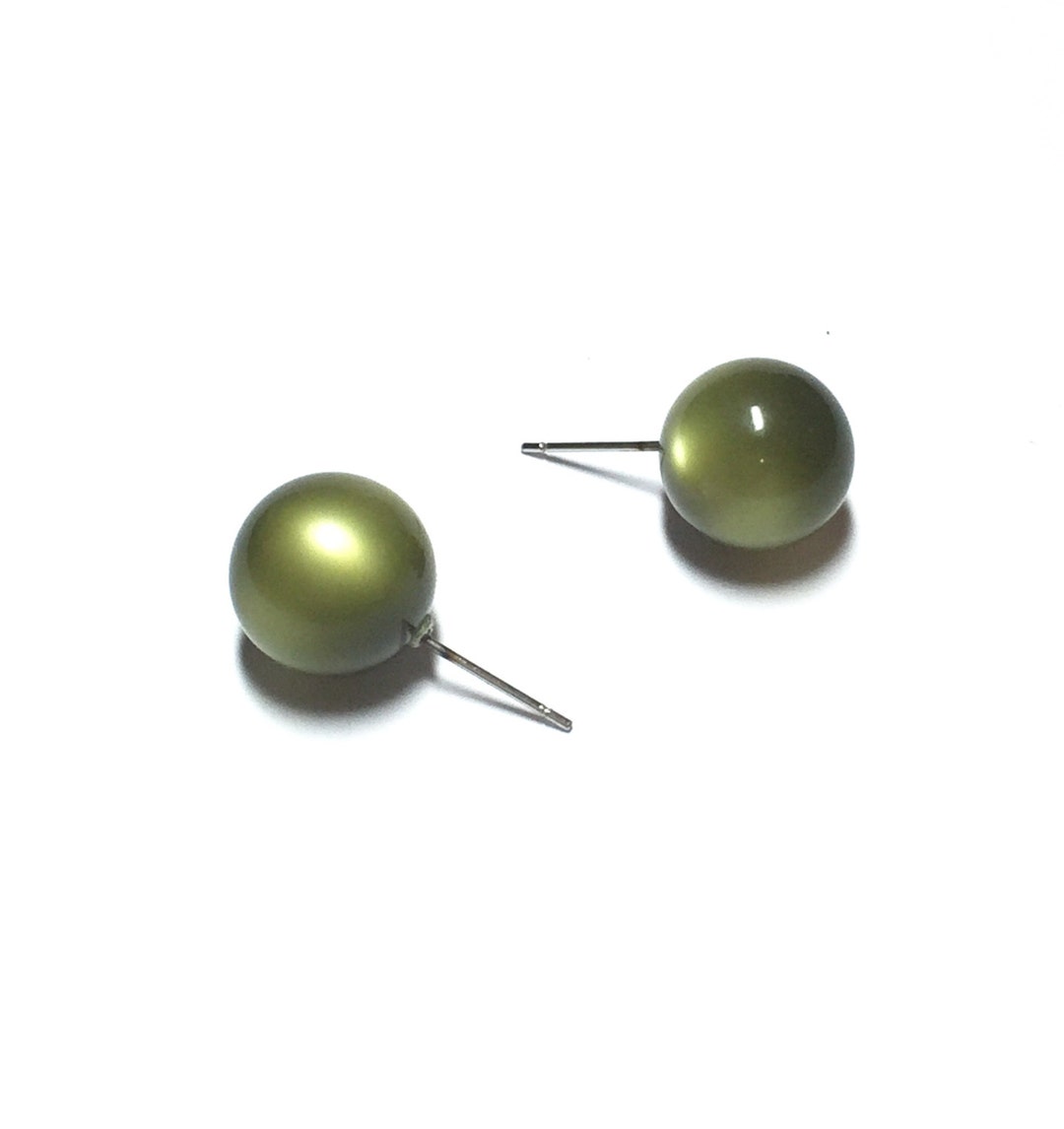Olive Green Stud Earrings Moss Green Moonglow Studs Vintage Lucite ...