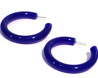 Blue Hoop Earrings Cobalt Blue Beach Glass Hoops Classic