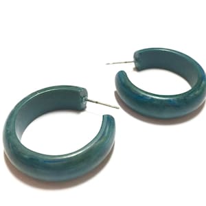 Teal Hoop Earrings | Ocean Blue Matte Hoops | vintage lucite Simple Hoop earrings by Leetie Lovendale