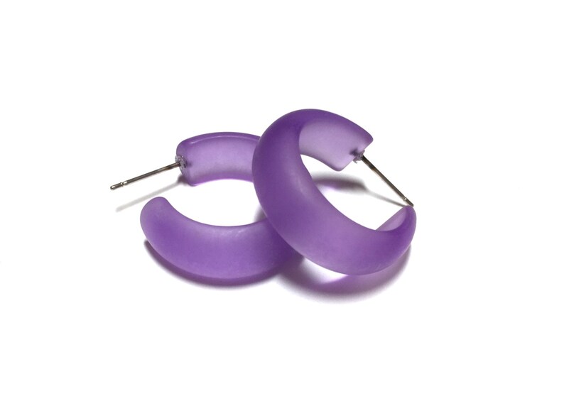 Purple Hoop Earrings Light Purple Frosted Hoops vintage | Etsy
