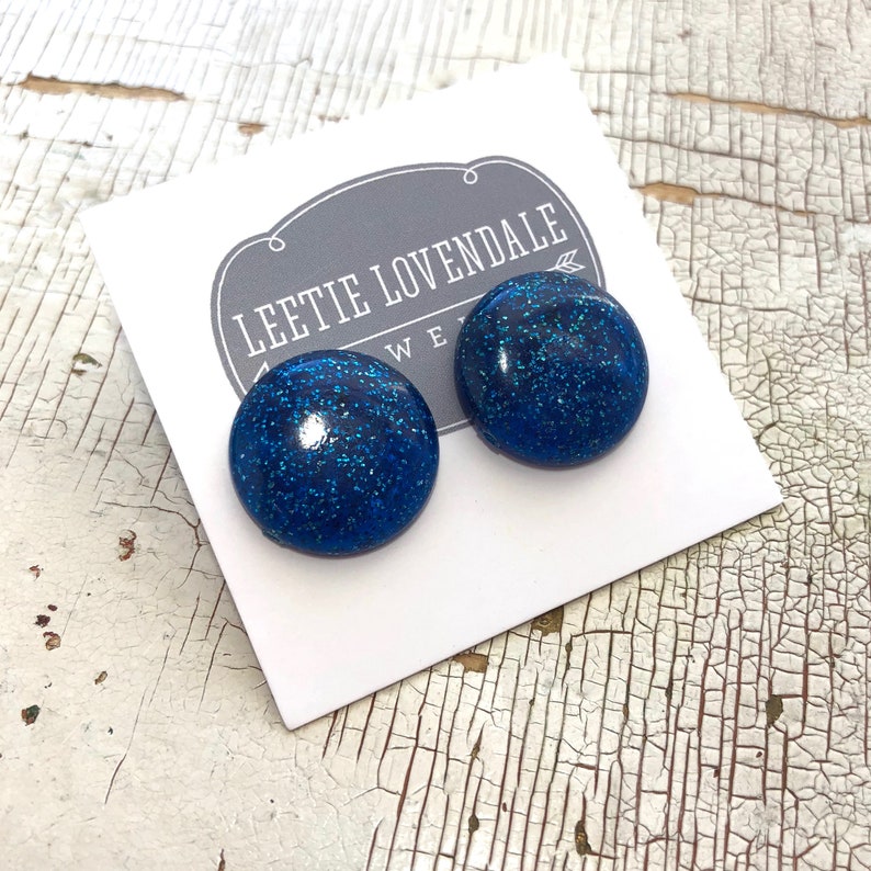 Blue Glitter Stud Earrings Cobalt Blue Sparkle Studs Etsy