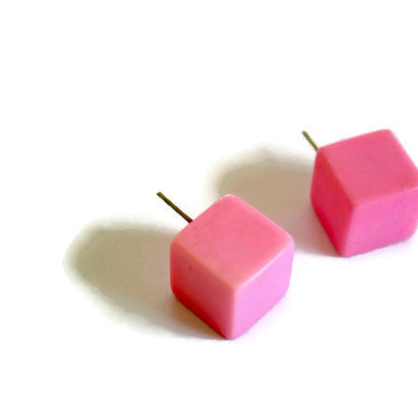 Rose Pink Jumbo Cube Stud Earrings