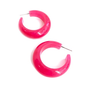 Hot Pink Marbled Chunky Hoop Earrings Fuchsia Vintage Lucite - Etsy