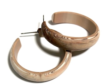 Woody Brown Marbled Matte Lucite Midi Hoop Earrings