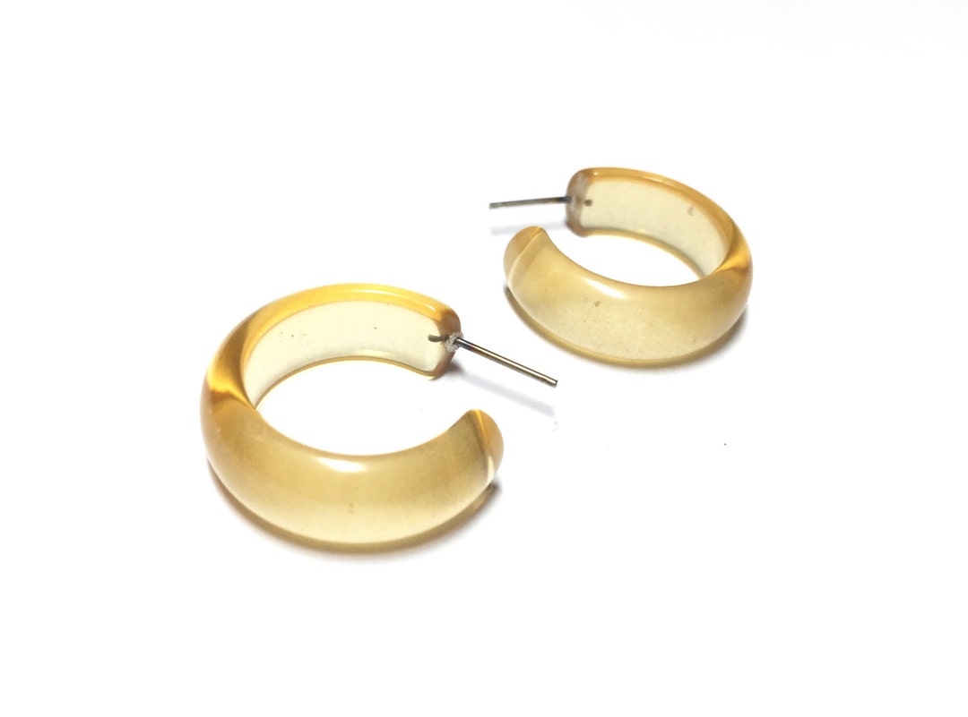 Champagne Hoop Earrings Pale Yellow Hoops Vintage Lucite Small Simple ...