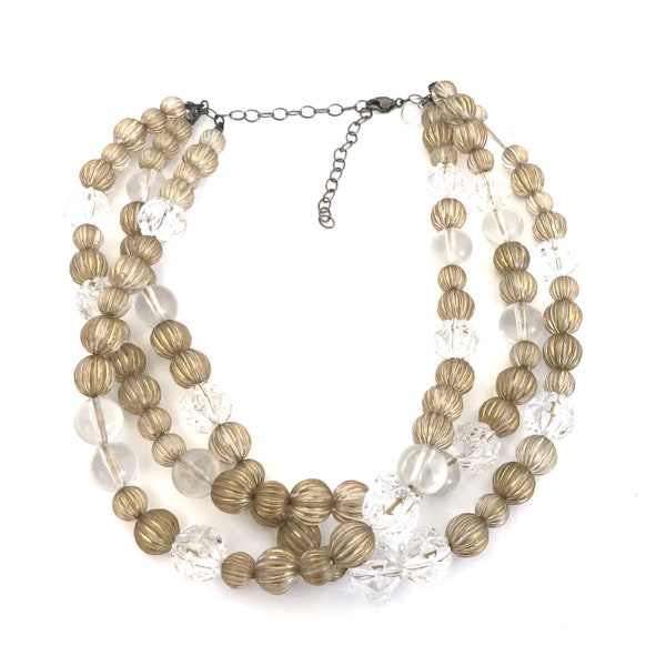 Gold Washed Clear Fluted Morgan Necklace | Leetie Lovendale Vintage Jewelry