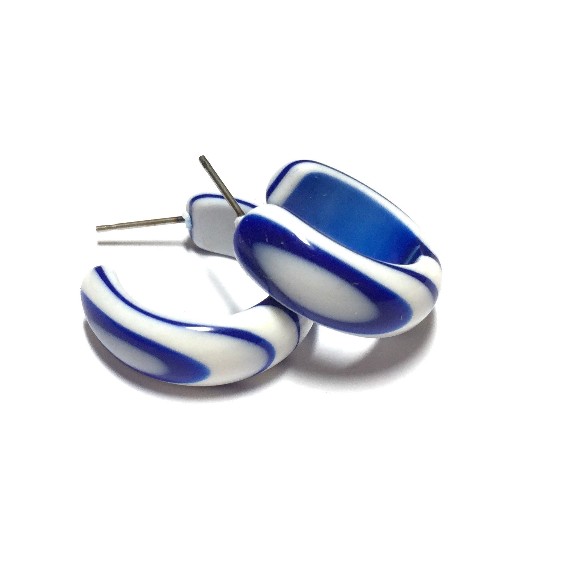 Vintage Blue and White Hoop Earrings